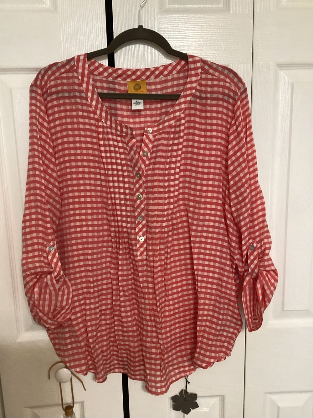 Ruby Rd. Red and White Gingham Button-Front Tunic Top